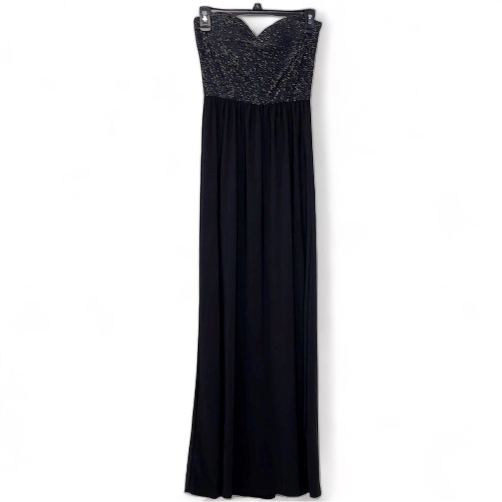 3/$10 Wild Daisy Metallic Bodice Sweetheart Neckline Strapless Maxi Dress